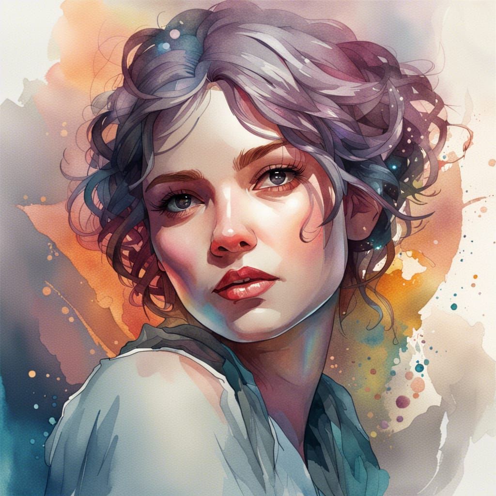 Sparkling Watercolor Portrait in Hyperdetailed Digital Art