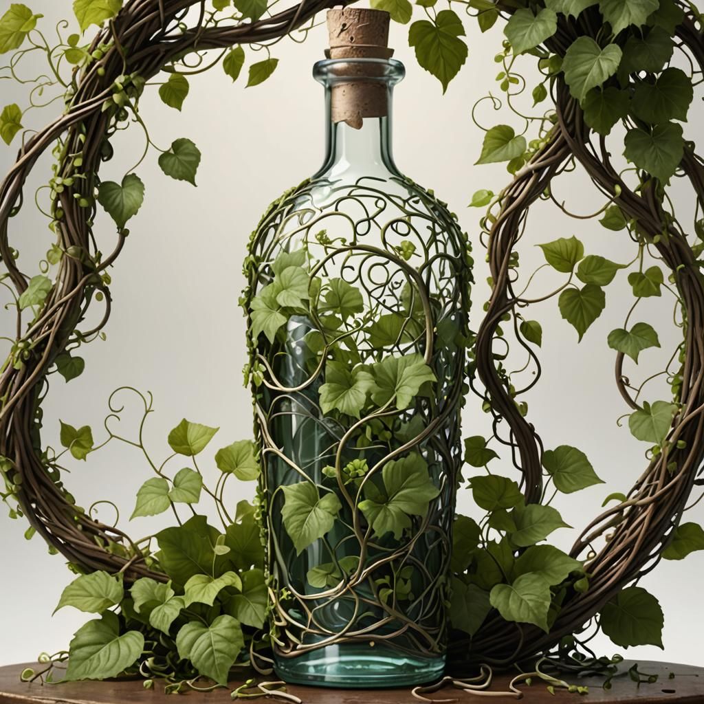 Fragile Glass Bottle Protected by Intricate Vines