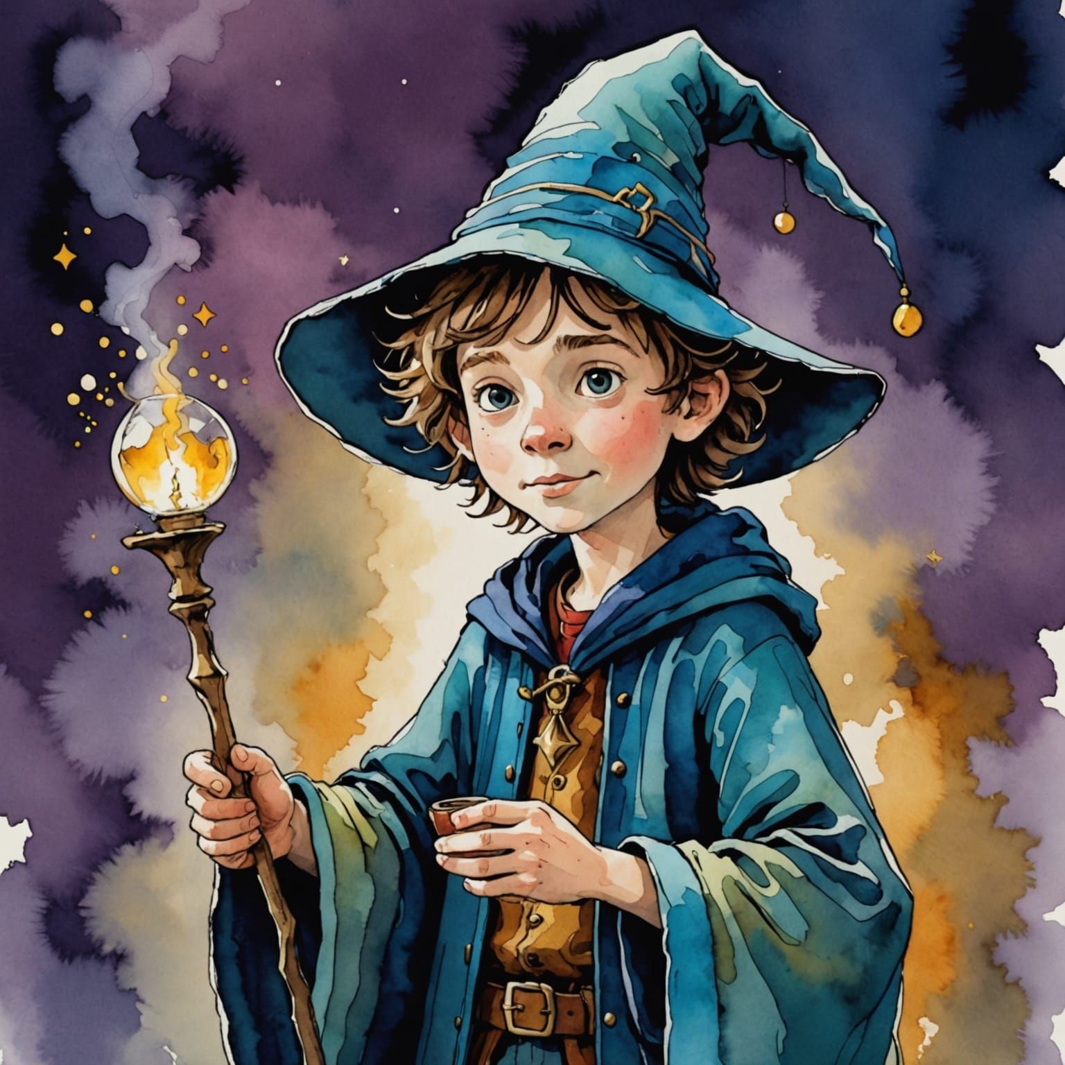 Whimsical Boy Wizard in Chiaroscuro Style