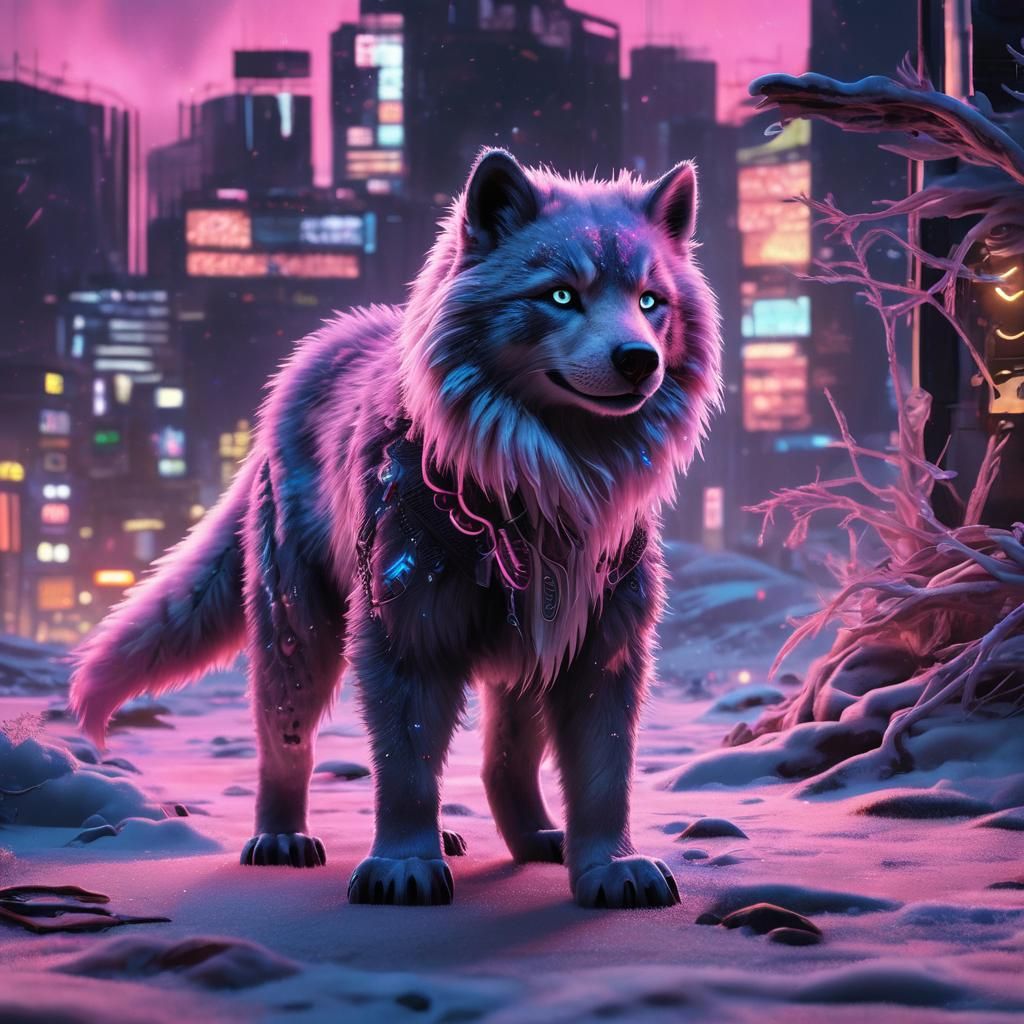 Adorable Animal in Cyberpunk Neon Dreamscape