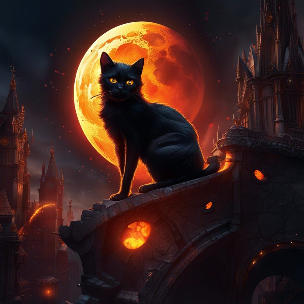Black Cat on a Burning Moon