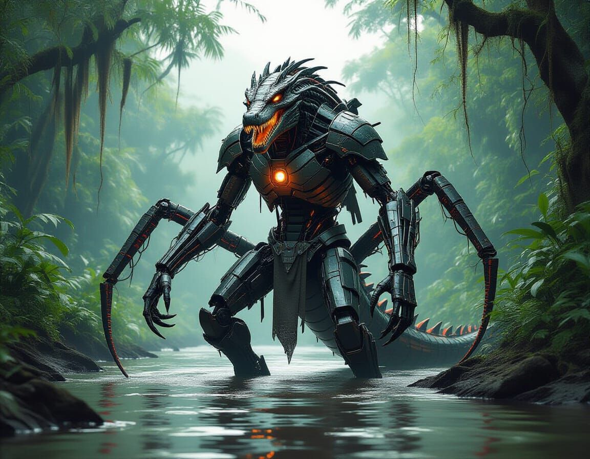 Terrifying Cybernetic Creature in Dark Fantasy Style