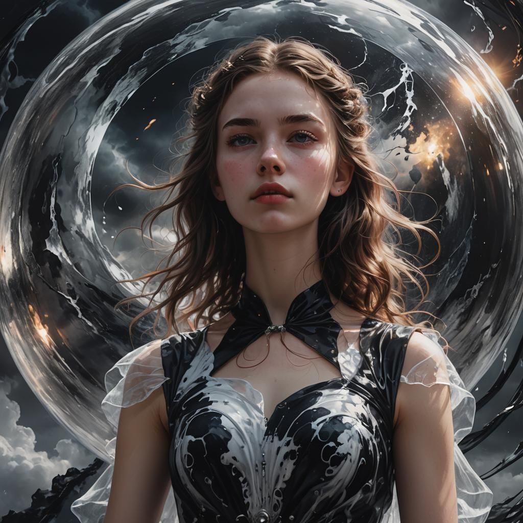 Mystical Orb Portrait: Vivid Digital Art of Duality