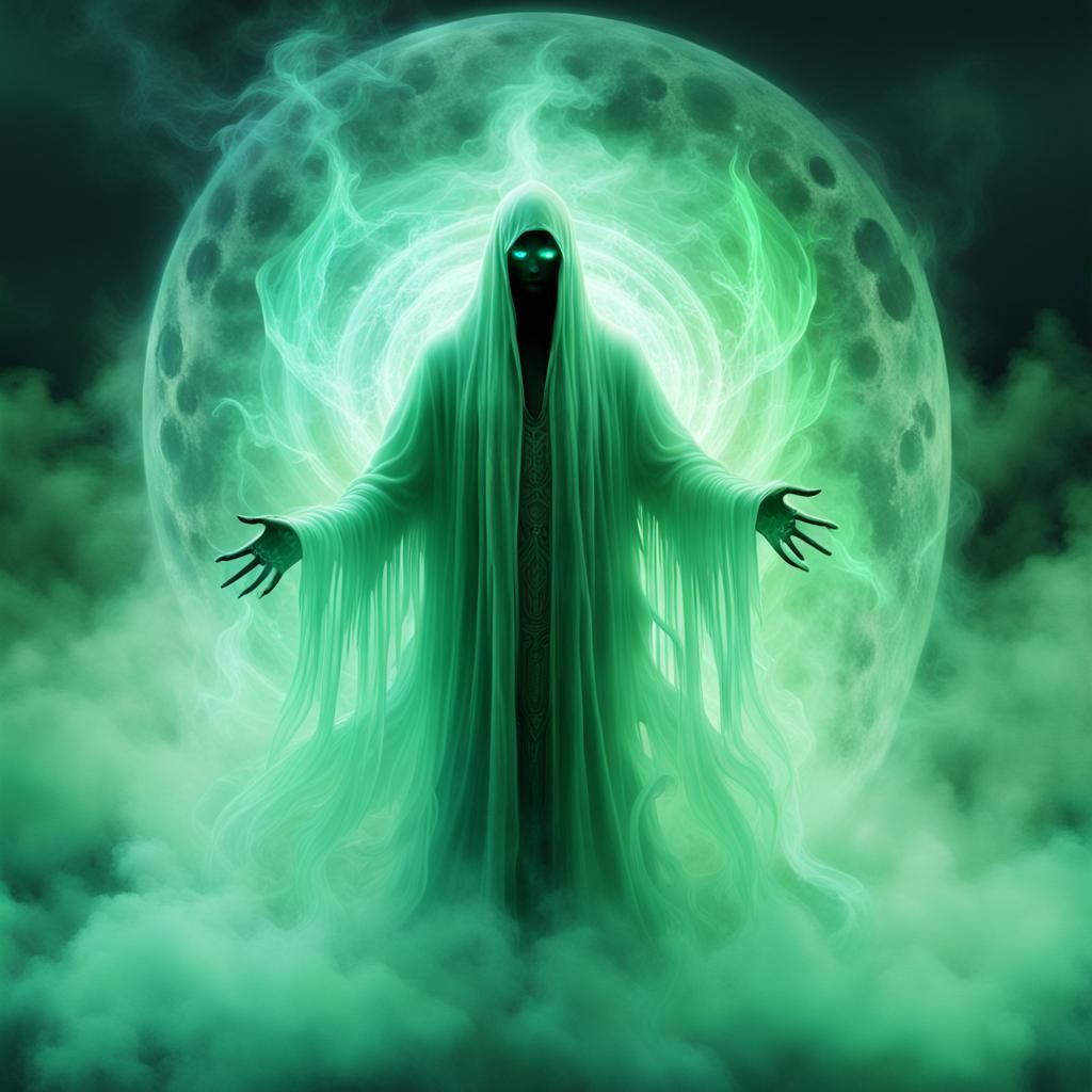 Ethereal Warlock Ghost with Bioluminescent Moon