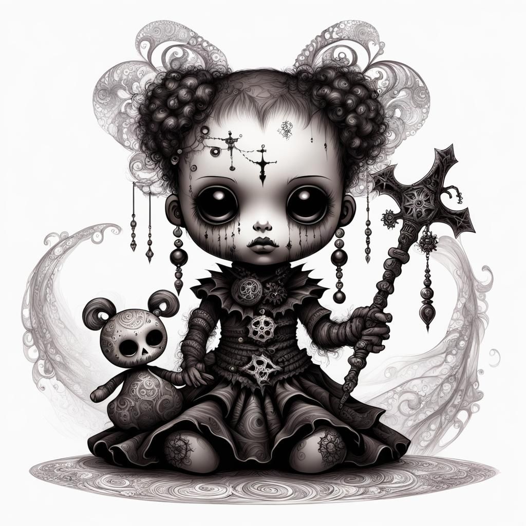 Gothic Toddler with Voodoo Doll in Luis Royo Style