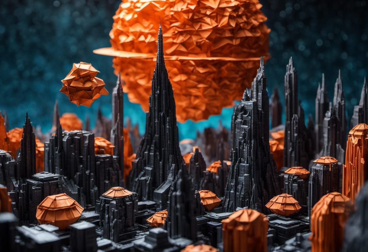 Origami Cyberpunk City Papercraft in Moonlight