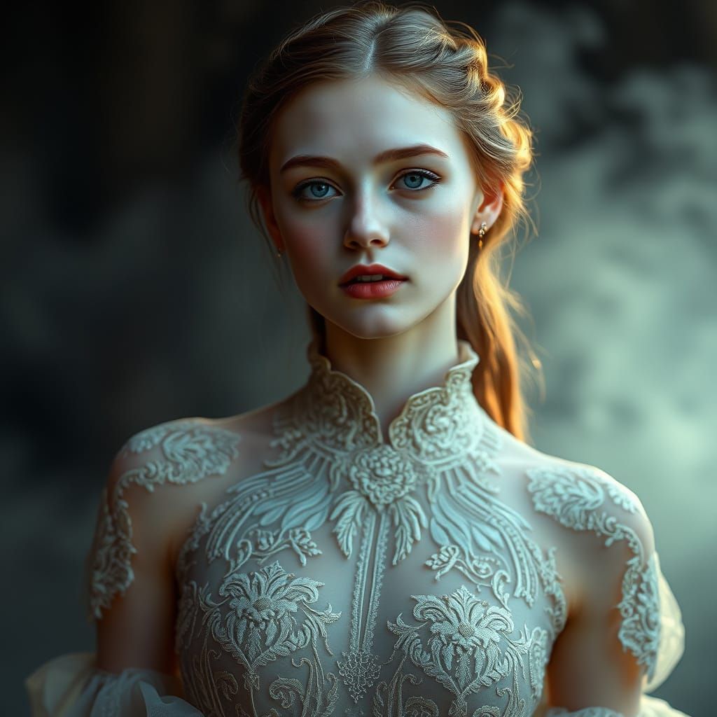 Ethereal Young Woman in Enchanted Forest