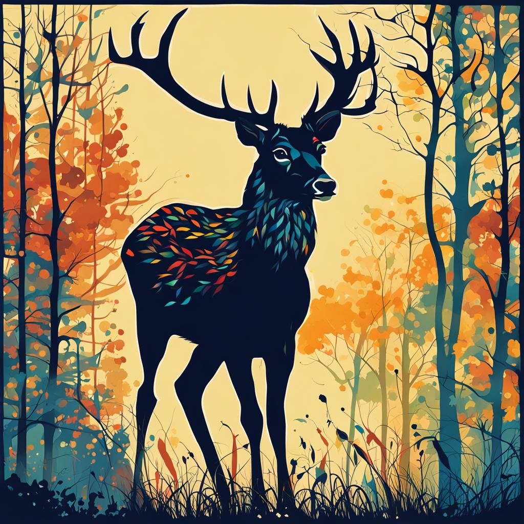 Abstract Deer Silhouette with Complementary Colors
