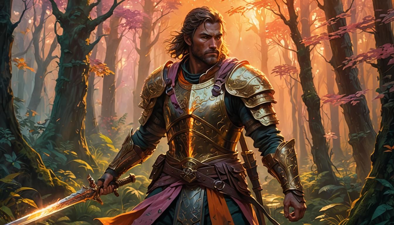 Warrior with Soulbound Sword in Lush Forest