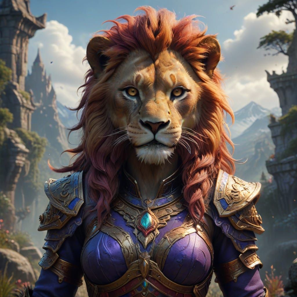 Lionine Fantasy Warrior in Splendid Colors