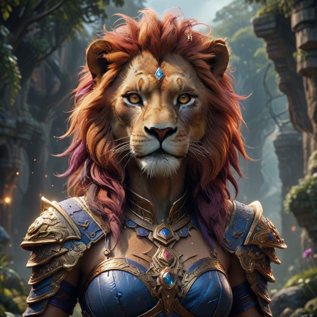 Fantastical Female Lion Concept Art in Deep Color
