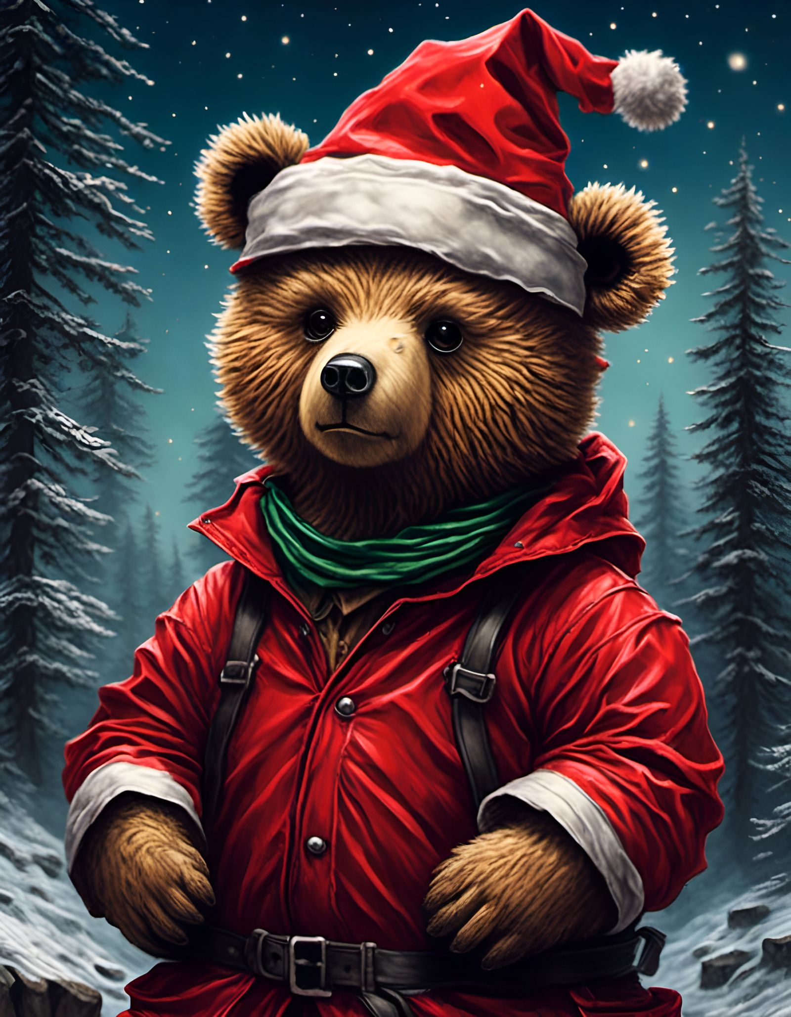 Cute Teddy Bear in Santa Hat, Digital Illustration