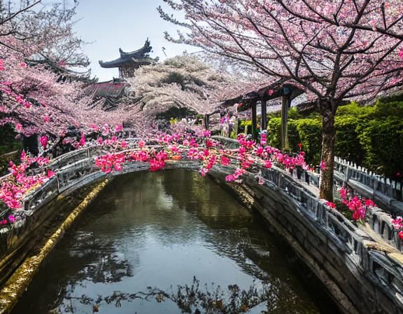 Siheyuan: Traditional Chinese House with Cherry Blossoms