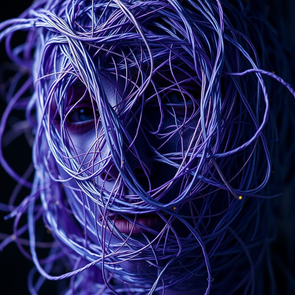 Abstract Sculpture of Intertwined Threads in Gritty Style