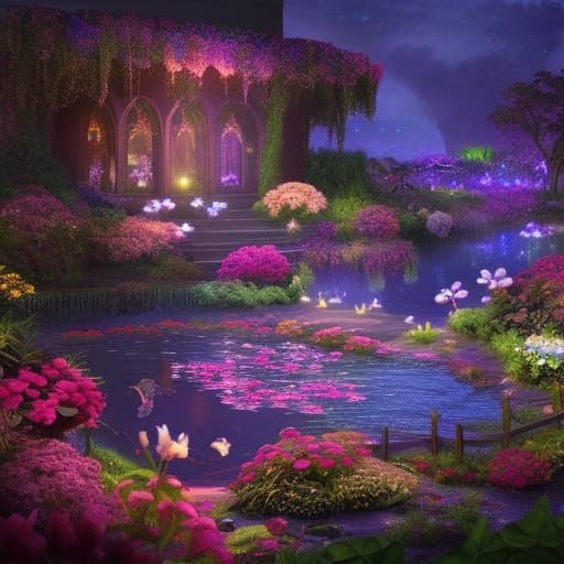 Bioluminescent Rose Garden Digital Matte Painting