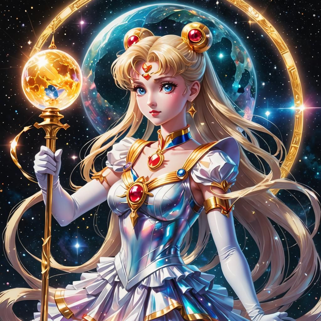 Sailor Moon with Scepter: Holographic Astral Illustration