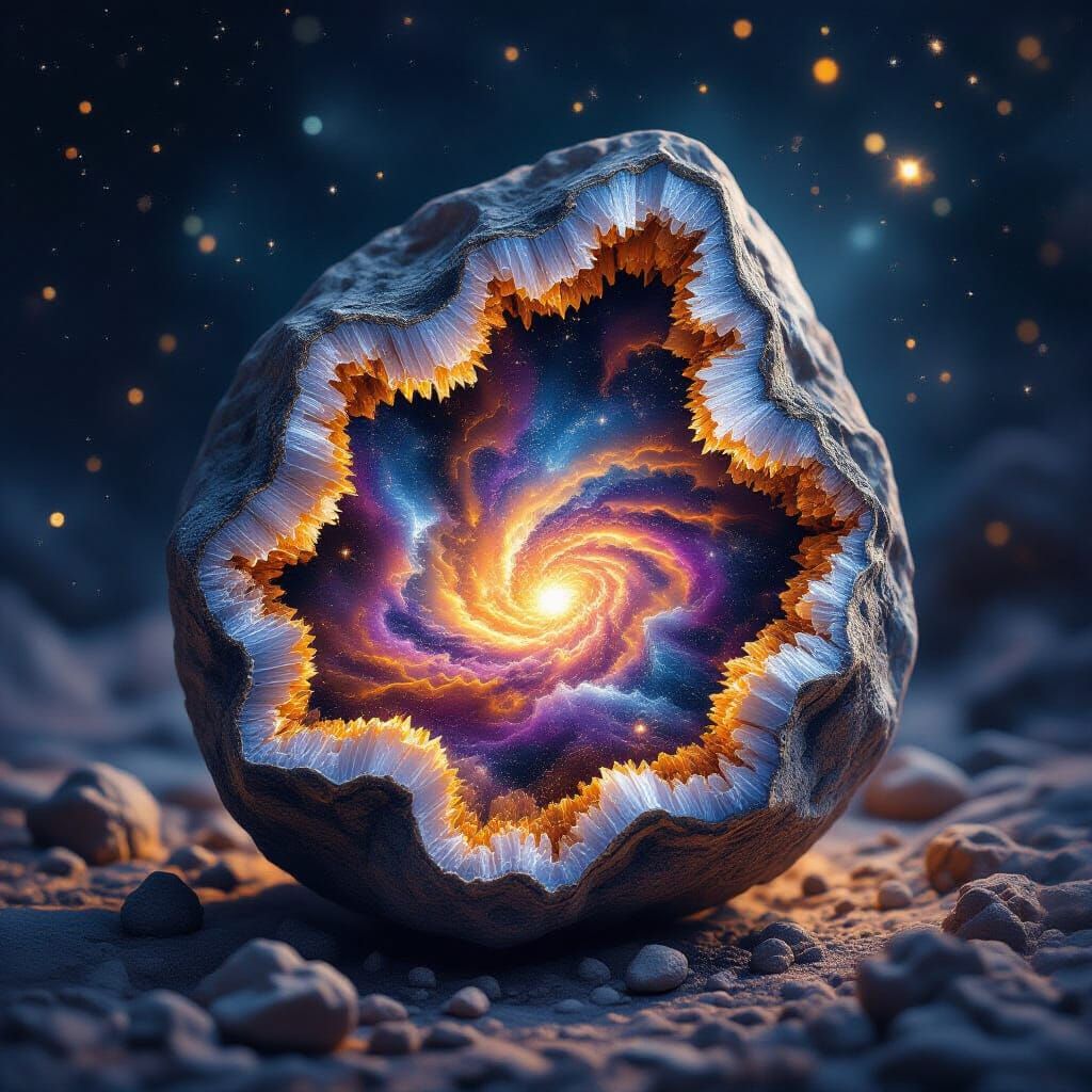 Geode Cracked Open Revealing Cosmic Nebula Inside