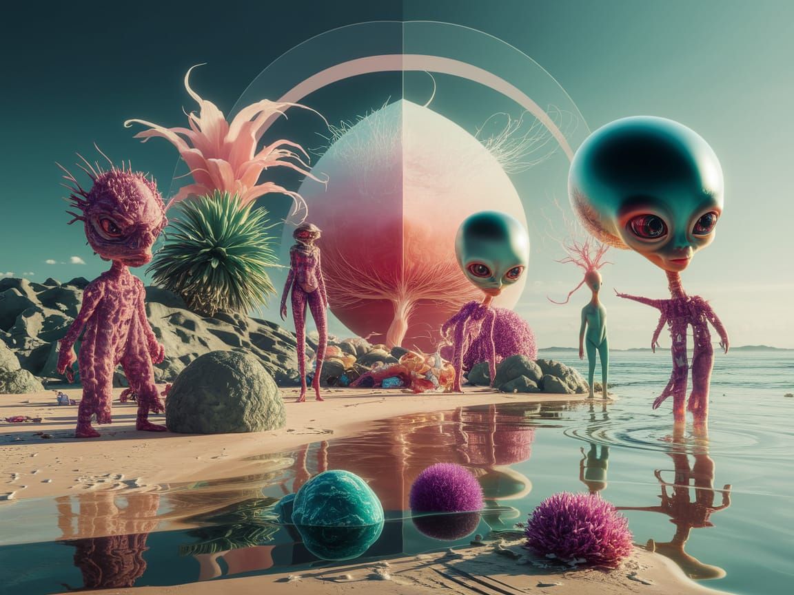 Surreal Alien Beach Dreamscape in Hyperrealistic Style