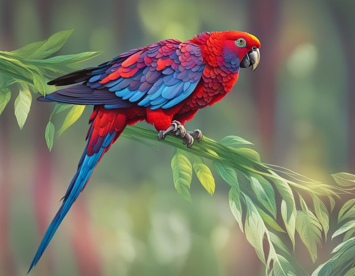 Vibrant Comic Book Parrot Perched in Tropical Paradise