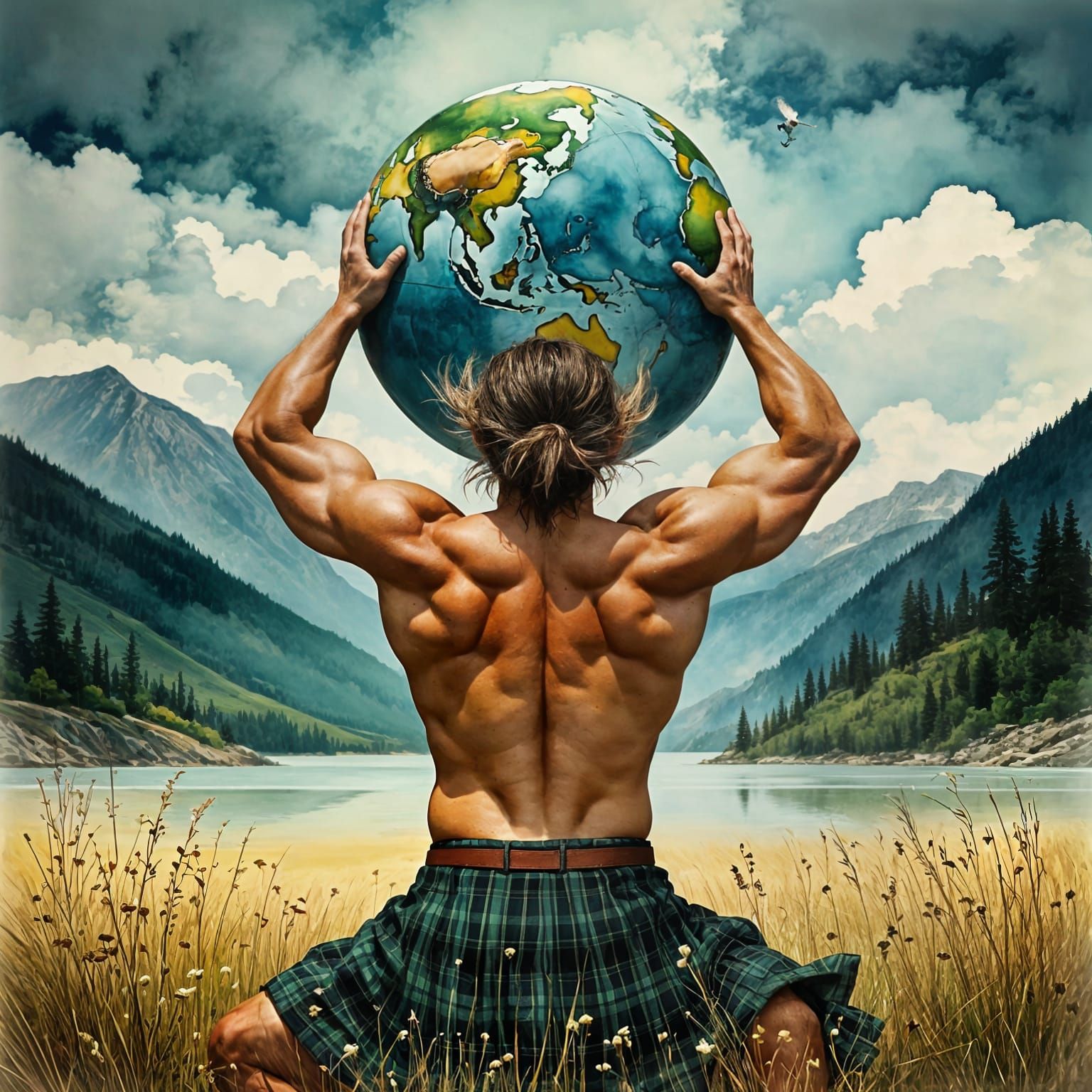 Tom Stoltman: Watercolor of World's Strongest Highlander