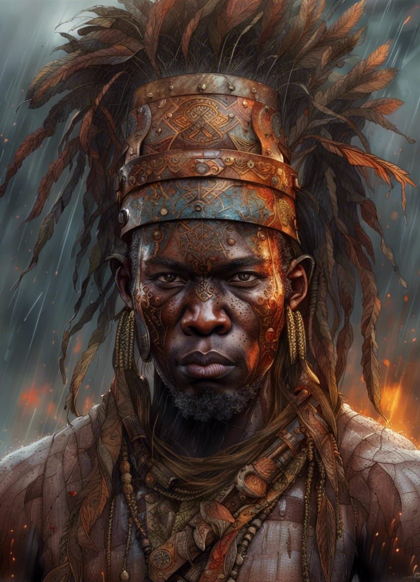 African Warrior God in Stormy Weather