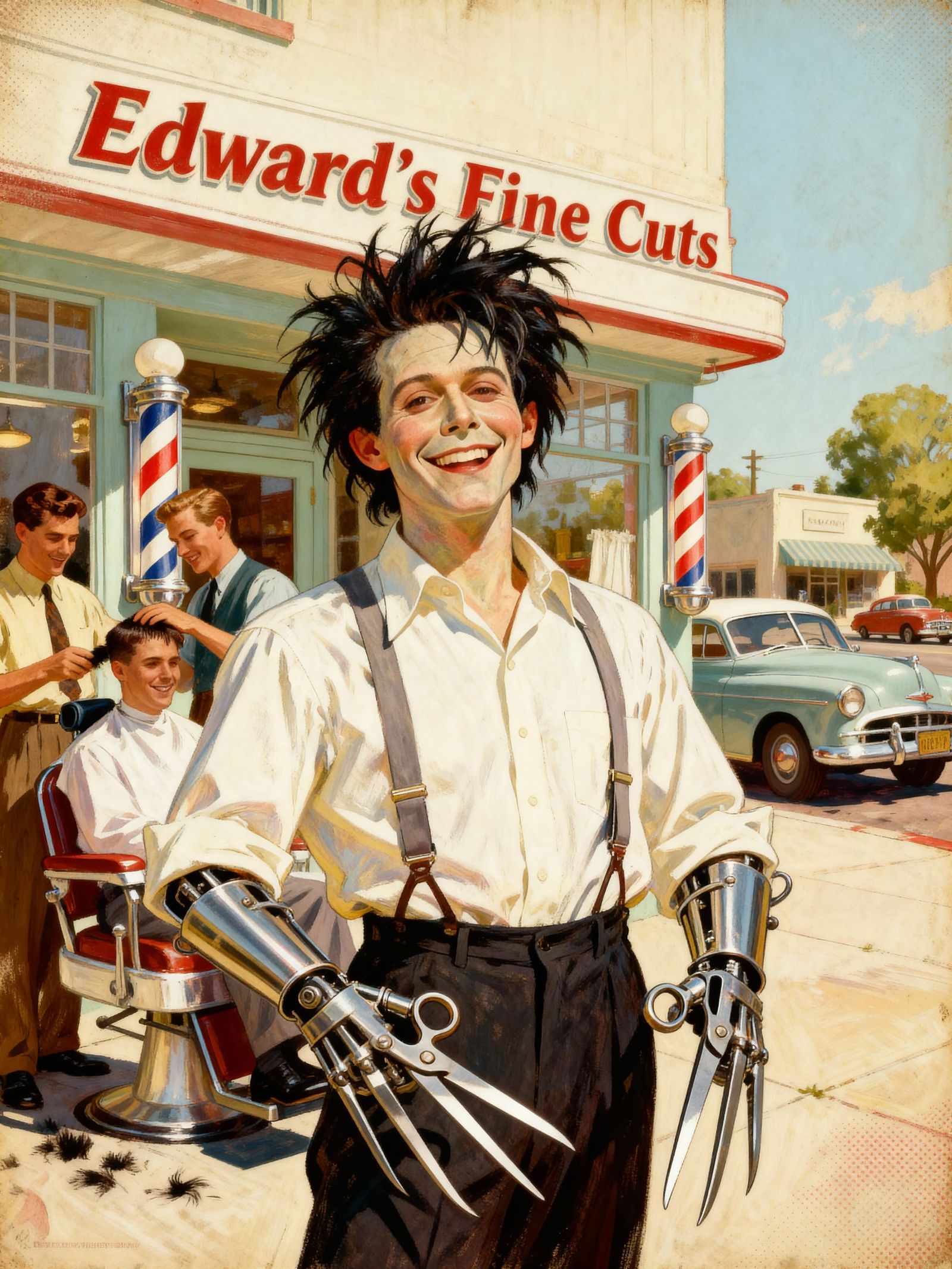 Edward Scissorhands Barber Shop 1950s Ad Style