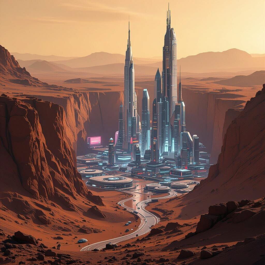Futuristic City on Mars in Retro Sci-Fi Style