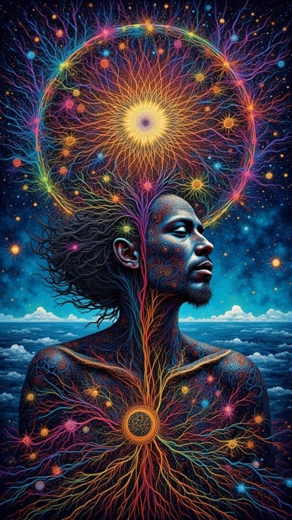 Hatching Man: Aboriginal Dot Painting Surrealism