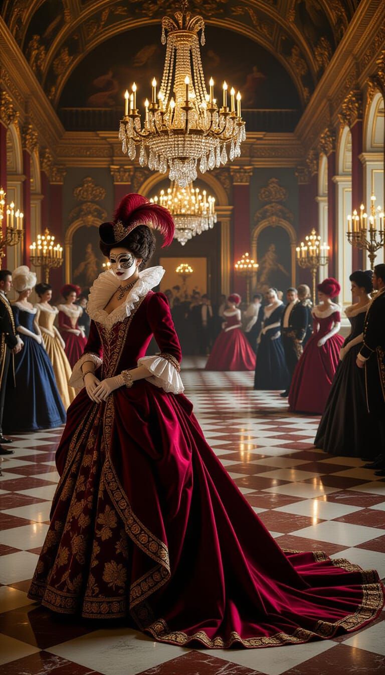 Baroque Masquerade Opulence in Candlelit Palace