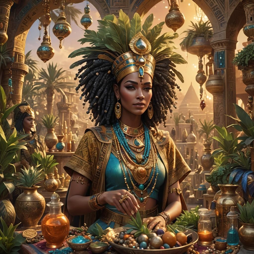 Egyptian Priestess in Lavish Temple: Fantasy Art