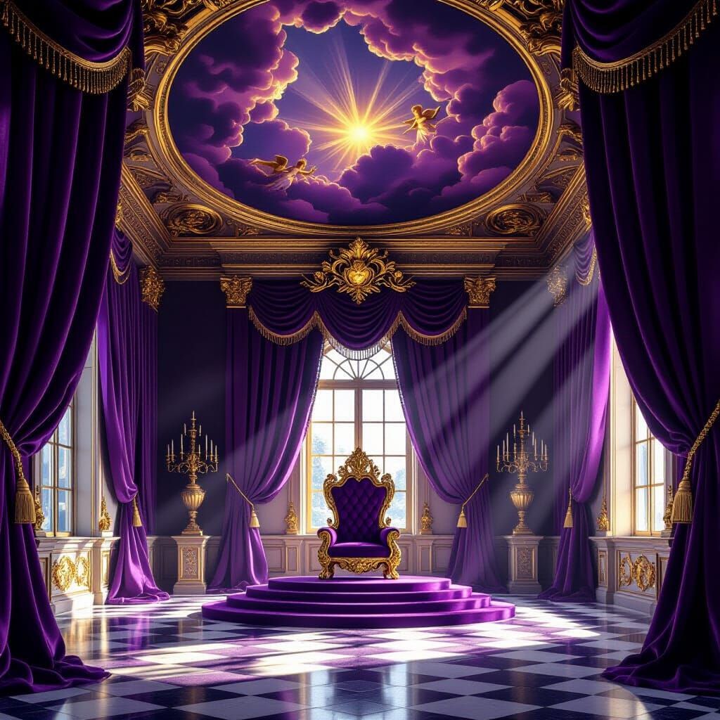 Baroque Throne Room with Violet Velvet and Dramatic Light