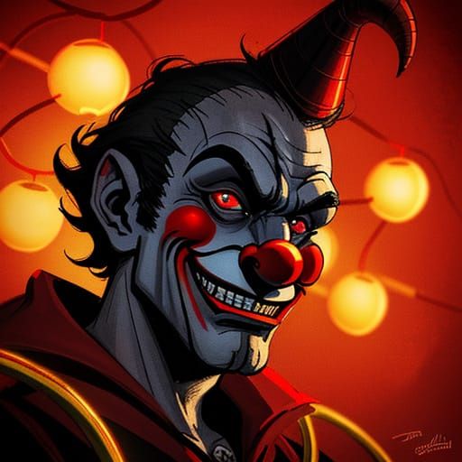 Sinister Clown in Fairground: Dark Fantasy Art