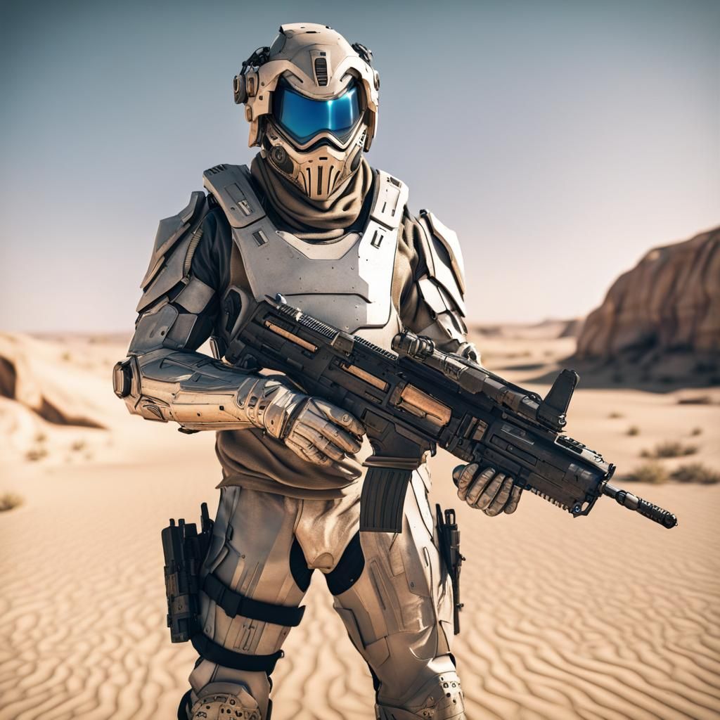 Futuristic Desert Peacekeeper in Forged Armor