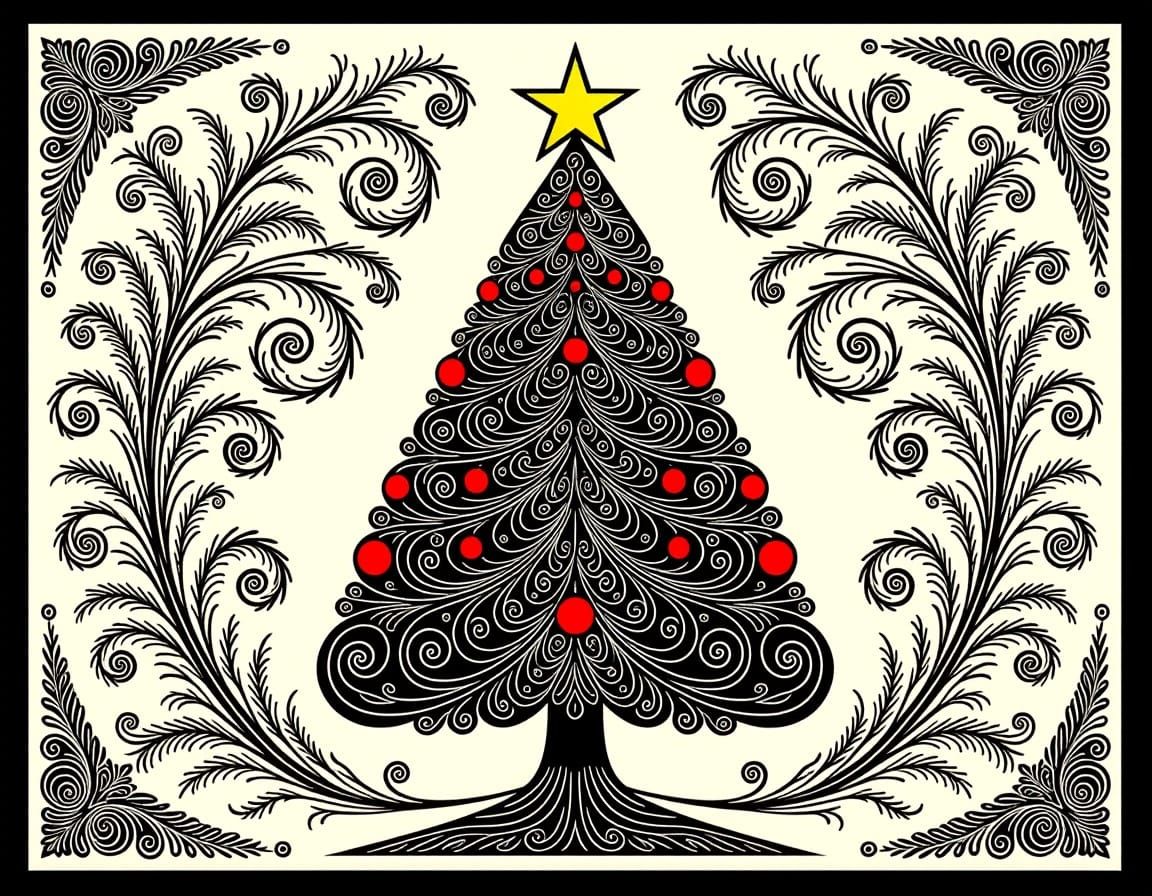 Intricately Decorated Christmas Tree in Art Nouveau Style