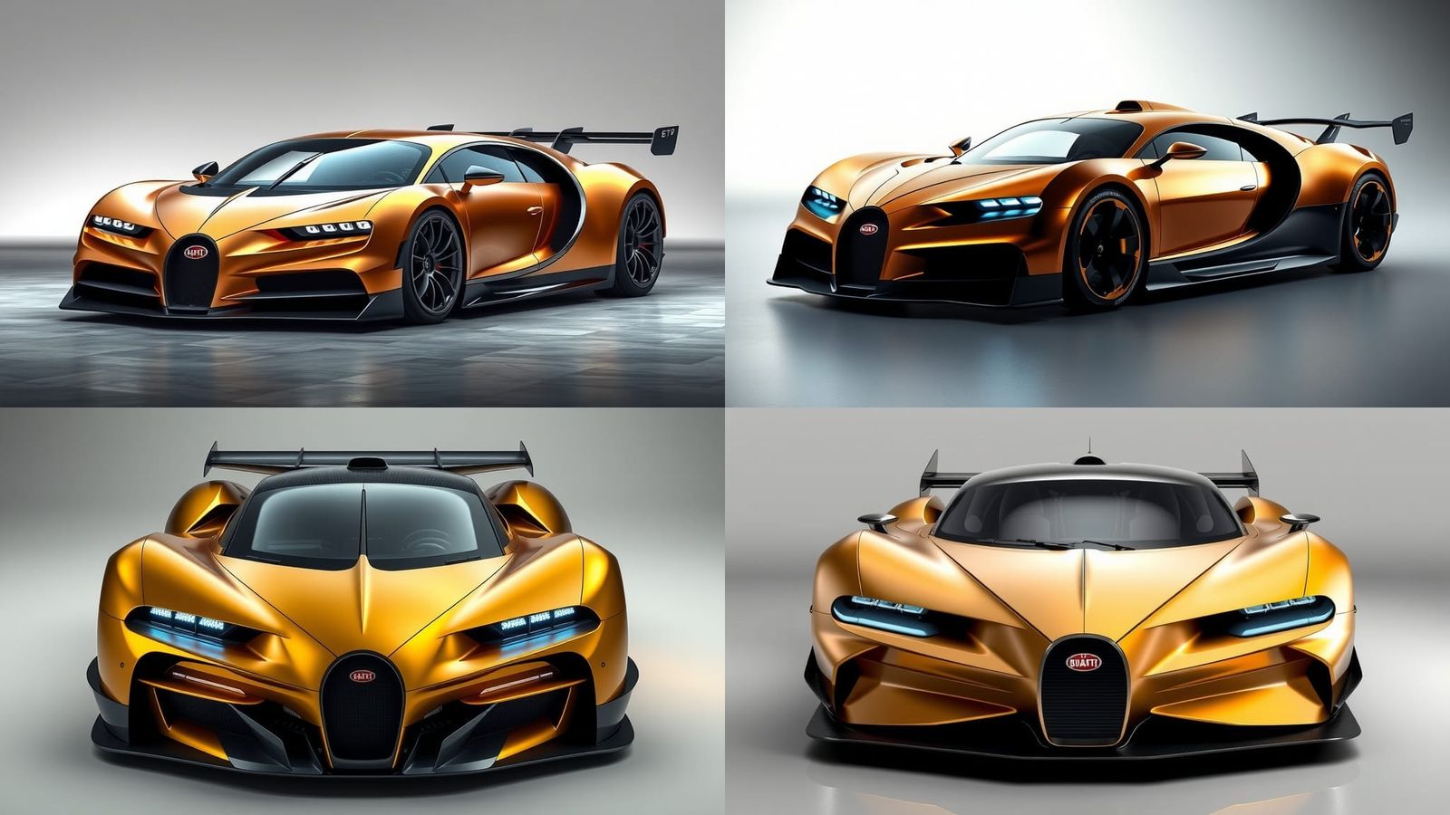 Futuristic Gold Bugatti Bolide GTP Race Car