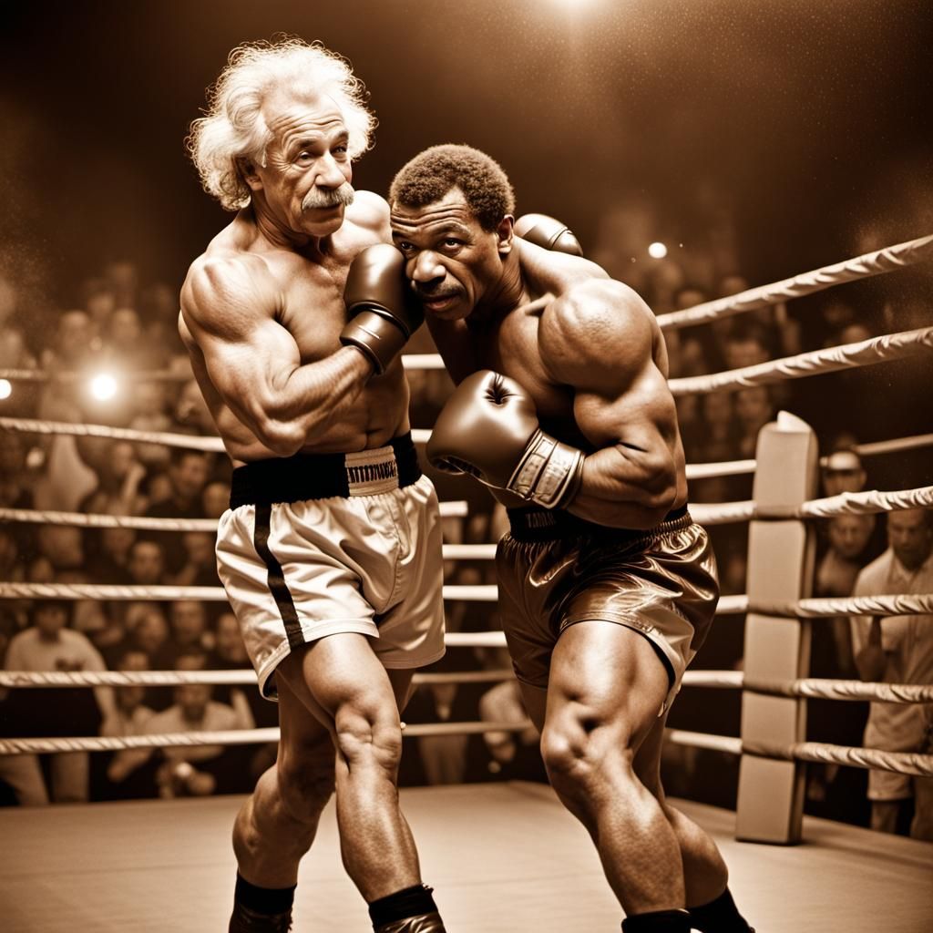 Einstein as Buff Boxer in Sepia Portrait