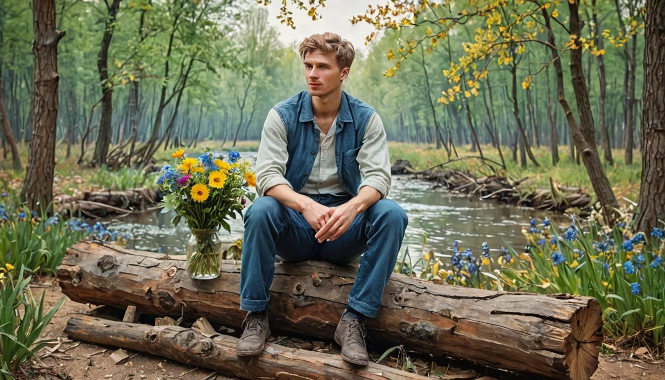 Young Man With Flowers, in Van Gogh Style