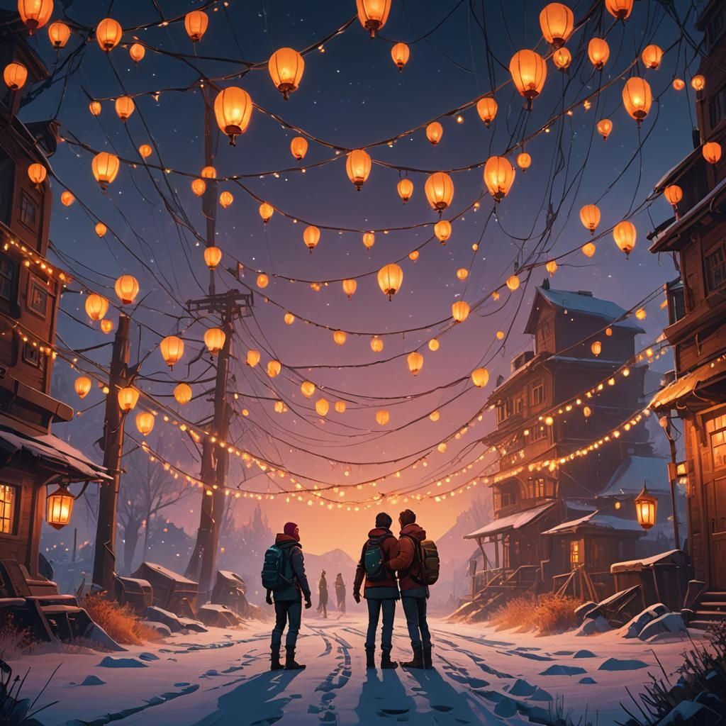 Friends Embracing in Fantasy Landscape Concept Art