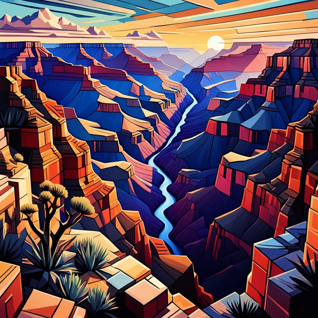 Grand Canyon Sunset in Cubist Art Deco Style