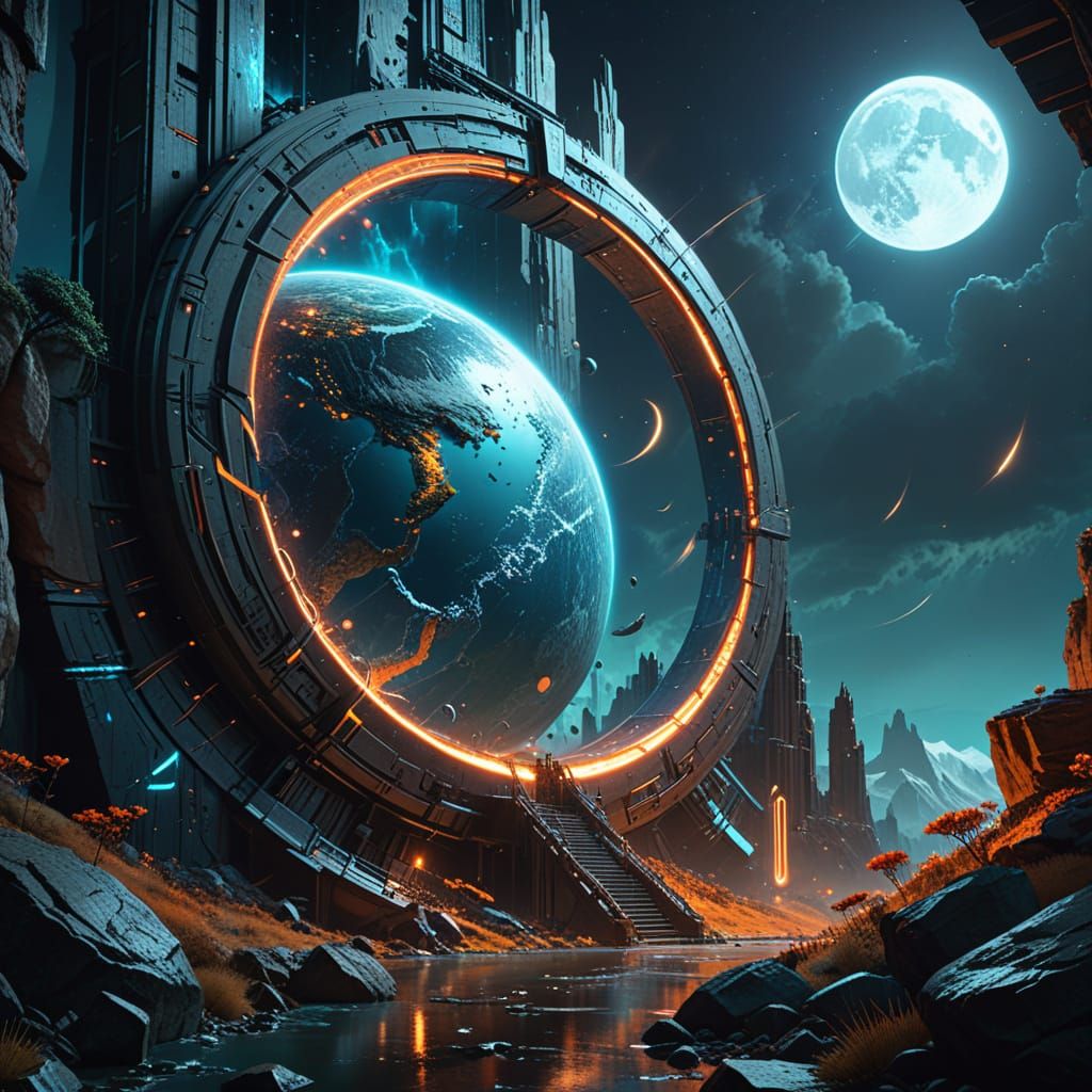 Futuristic Earth Portal: Hyperrealistic Impasto Concept Art