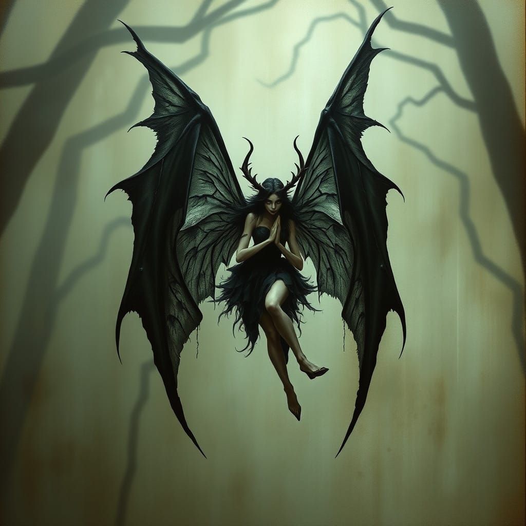 Ethereal Black Fairy in a Haunting Gothic Realm