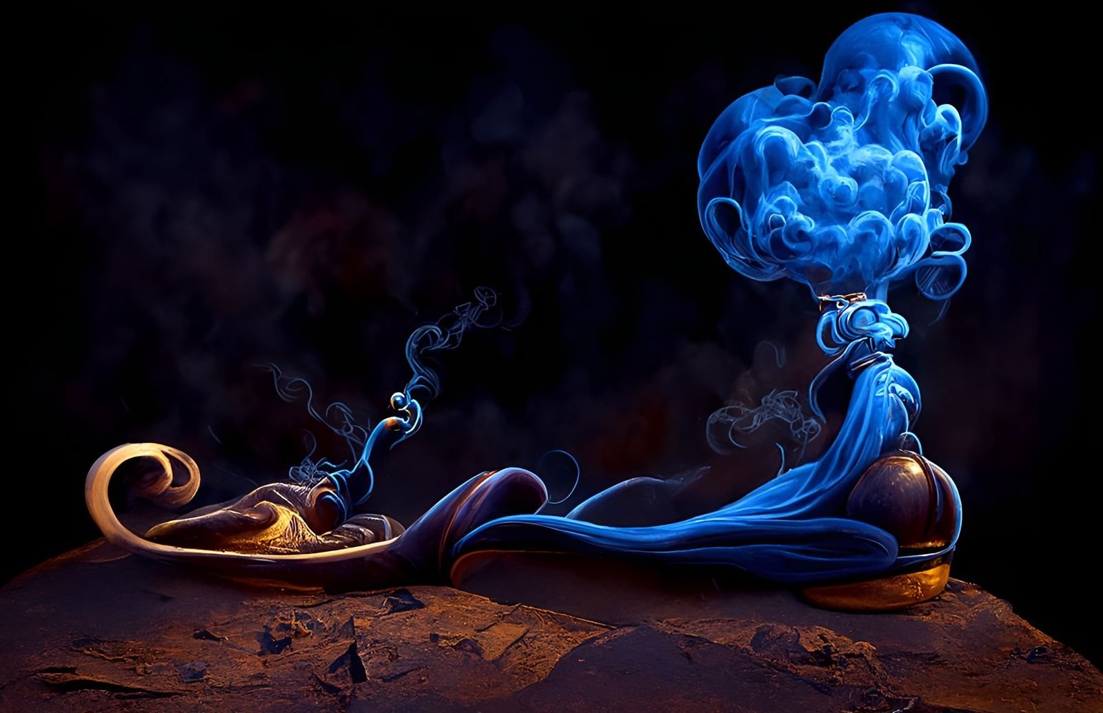 Mystical Genie Emerges from Lamp in Sci-Fi Style