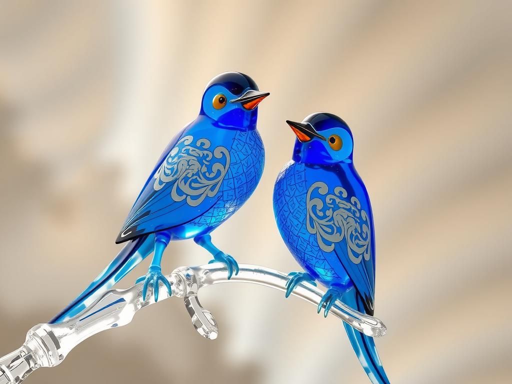 Murano Glass Birds on Crystal Branch