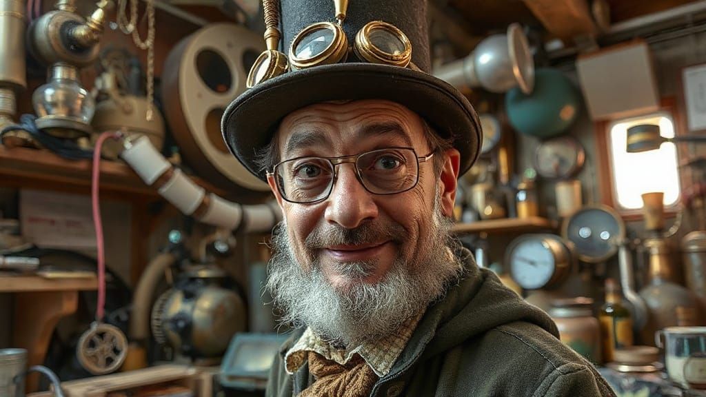 Steampunk Inventor Goofy in Baroque Workshop