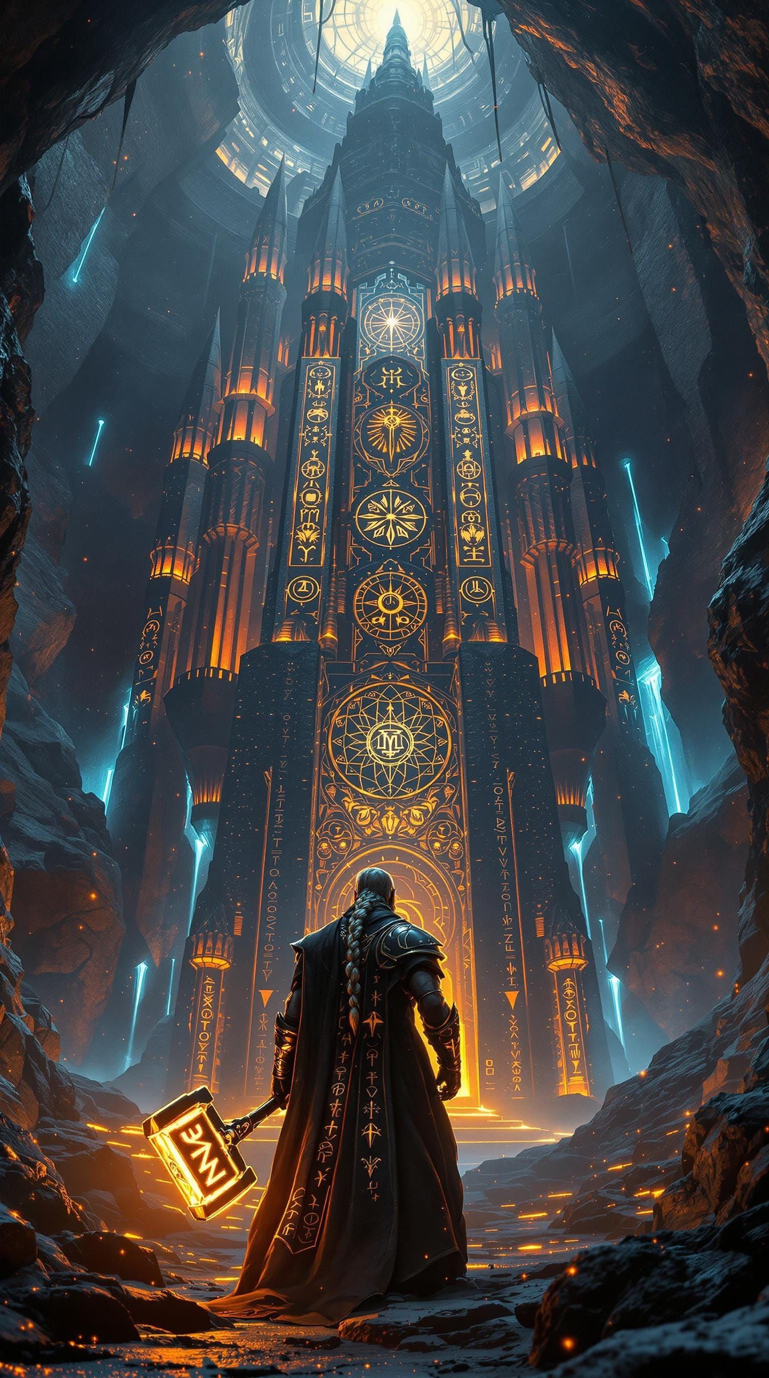 Mighty Dwarf King Before Towering Fortress in Epic Fantasy S...