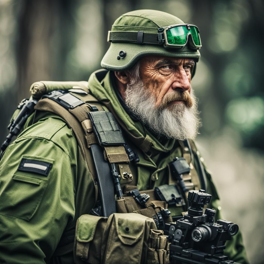 Grizzled Cadian Veteran in Green Gear