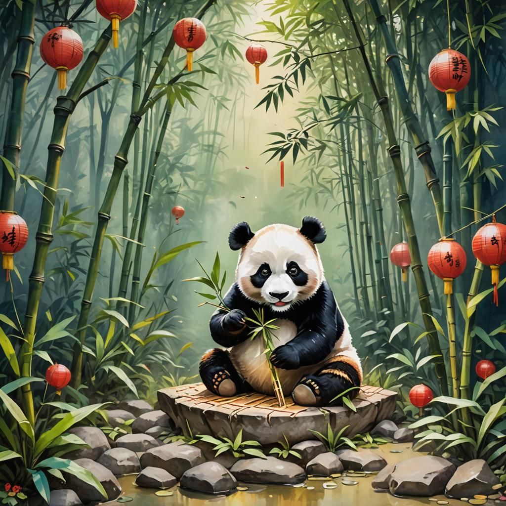 Stylized Graffiti Panda in Zen Garden