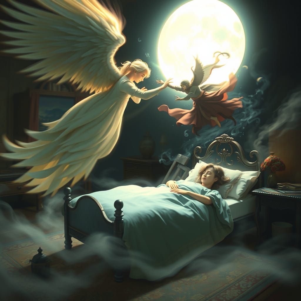 Whimsical Dreamlike Battle Scene in Ethereal Style