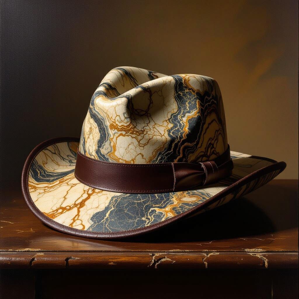 Marble and Leather Fedora in Renaissance Painting Style