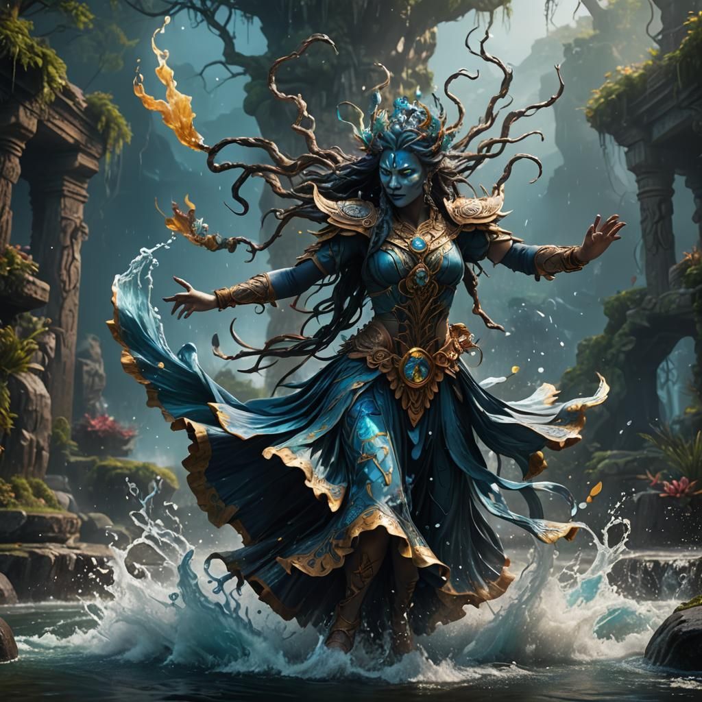 Detailed Matte Painting of Dancing Water Spirit